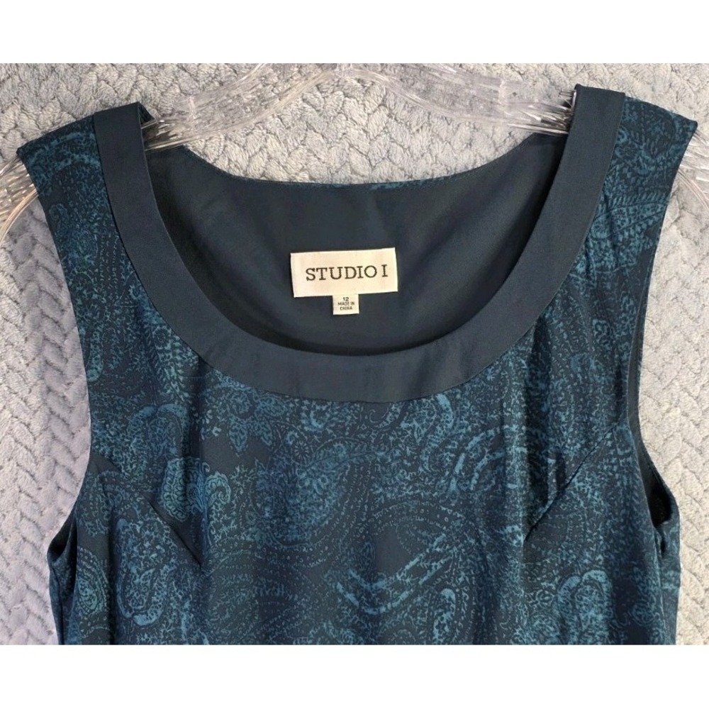 Sleeveless Teal‎ & Black Dress, Studio I Women's Size 12 Sheer Overlay Boho - Picture 2 of 6